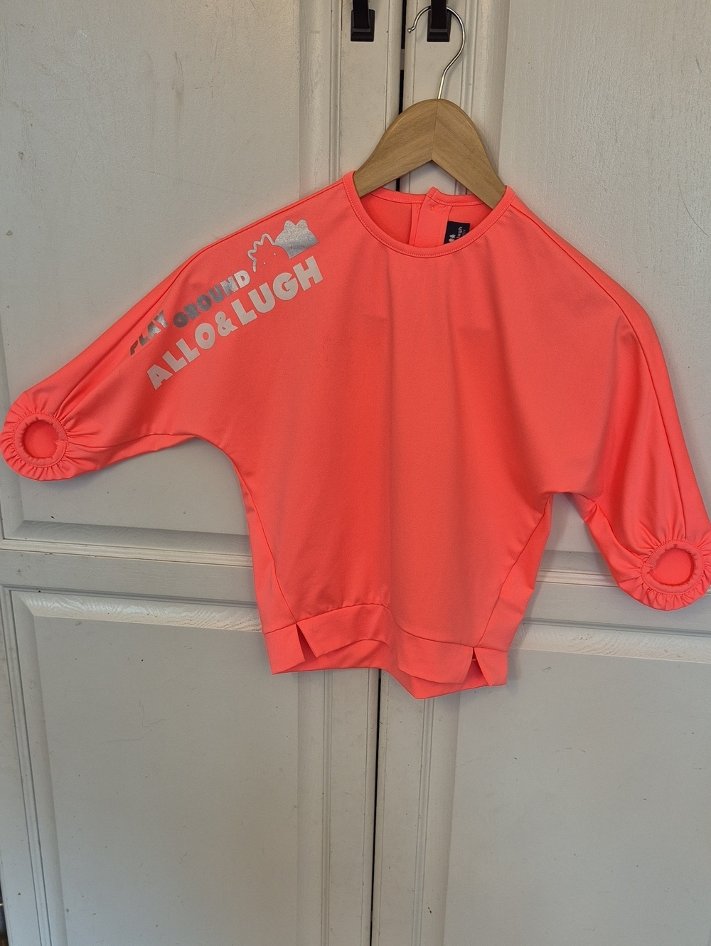Girls' Neon Coral Long Sleeve Top with Sleeve Ring Detail -